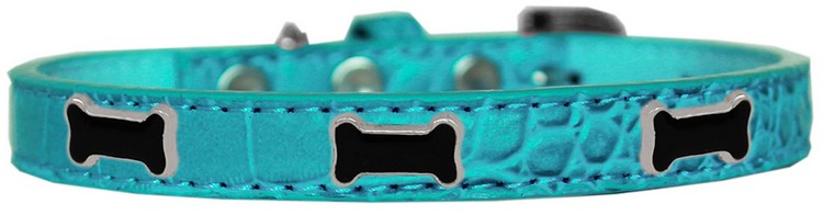 Black Bone Widget Croc Dog Collar Turquoise Size 16